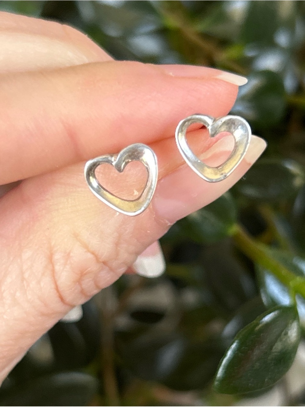 Sterling Silver Open Heart Stud Earrings - Silver